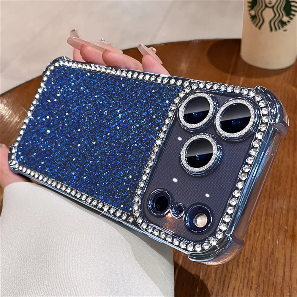 Colorful Glitter Full Screen Diamond Phone Case for iPhone 18 Pro Max 17 16 15 14 13 Lens Protection Plated Shockproof Cover