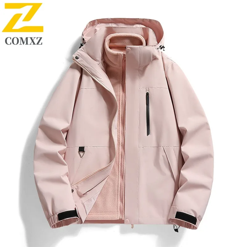 COMXZ Men Outdoor Jacket Casual Hooded Mountaineering Thickened Warm Parka 2025 Fashion Travel Lightweight Autumn Clothing