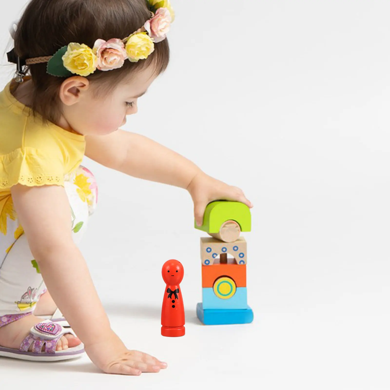 8Pcs 어린이 교육용 나무 못은 다채로운 Bowknot 디자인으로 인쇄되어 집에서 사용할 수 있는 창의력 역할 놀이 학습 세트를 향상시킵니다.