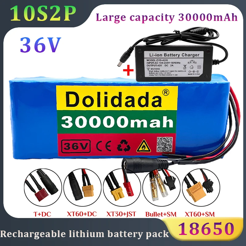 

10S2P High Power 18650 36V Rechargeable Lithium-ion Battery Pack30000mAh Suitable for Electric Bicycle Scooter with Built-in BMS