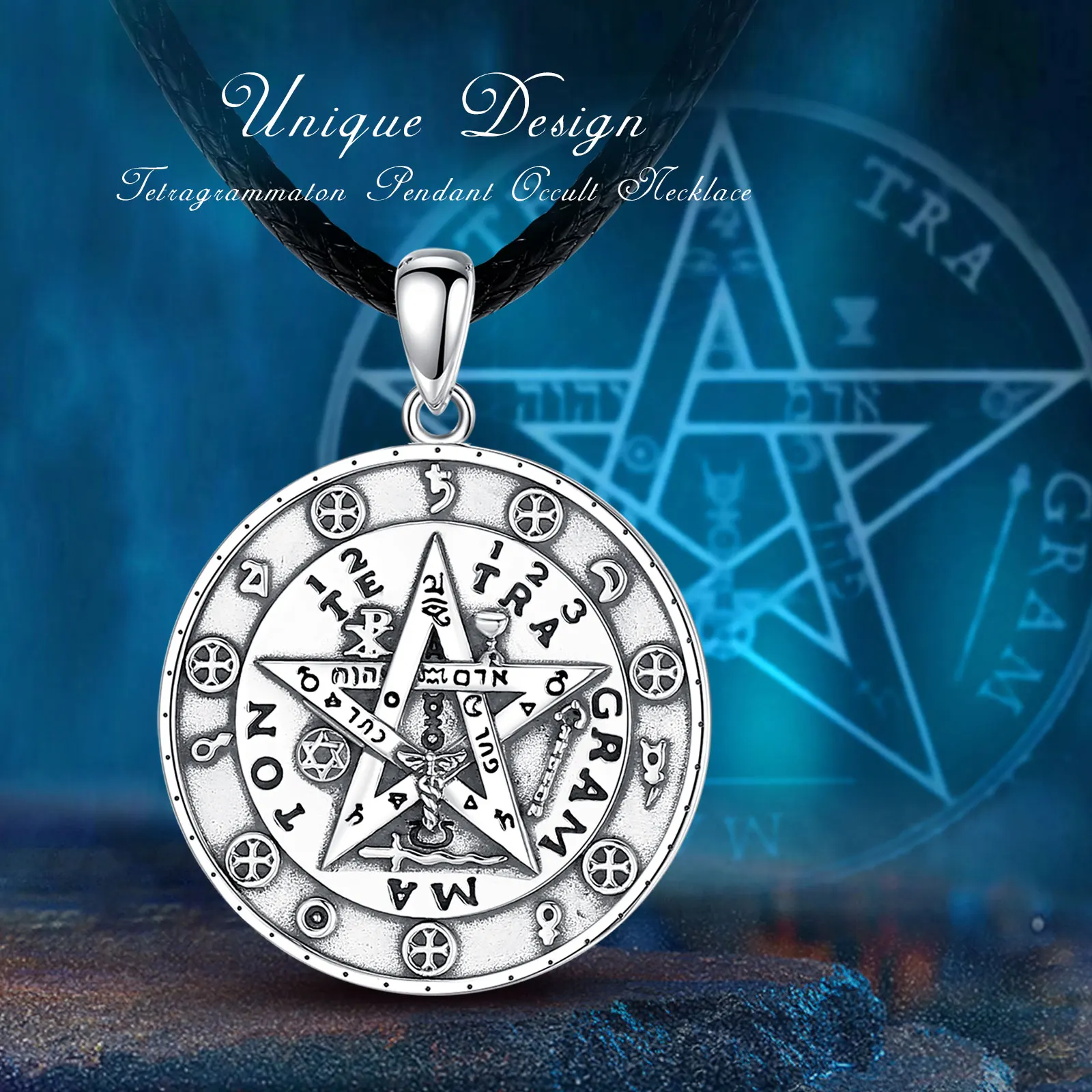 Pendant Necklace Eudora 925 Sterling Silver Pentagram Runes