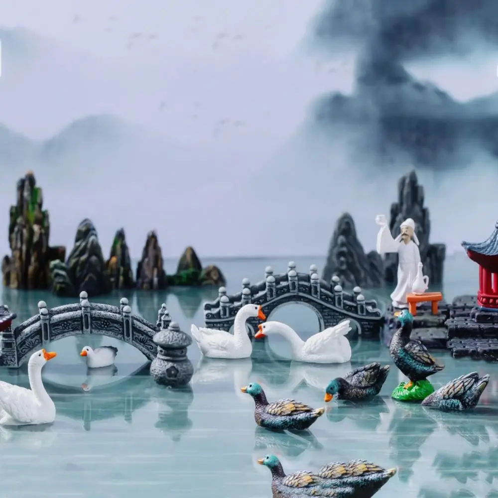 

Simulation Rockery Pavilion Bridge Resin LIfelike Goose Micro Landscape Ornaments Decorative Bridge Sand Stones Figurine