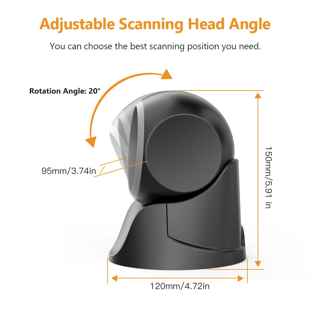 portable document scanner Eyoyo 2D 1D Desktop Barcode Scanner Strong Decoding Capability Automatic Sensing Scanning Hands-Free USB wired Barcode Reader paper scanner