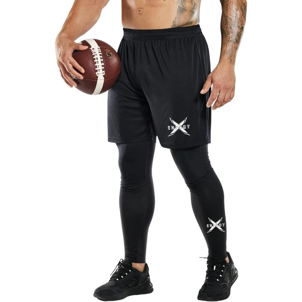 Compression Running Pants Men's 2 in 1 Quick Dry Athletic Workout Sweatpants Shorts Gym Leggings