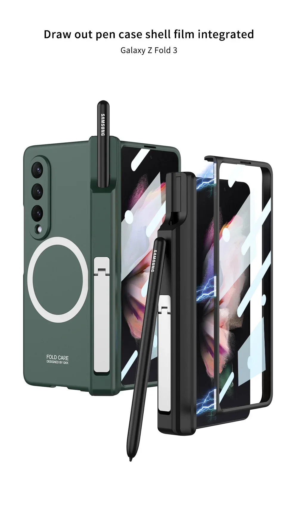 Case for Samsung Galaxy Z Fold5 Fold 4 Fold3 with Pencil Magnetic Wireless Charger Shell Membrane All-Inclusive Protective Cover | Gaffar India