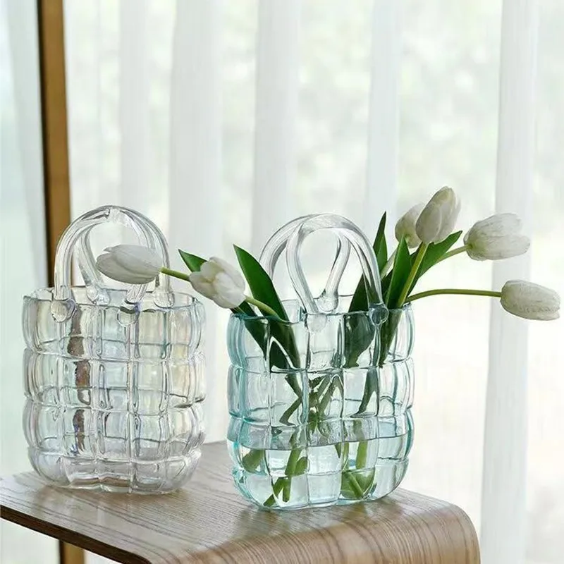 Purse Vase Handbag Vase Clear Wide Mouth Glass Bag Flower Pot Aquatic Plant Fish Tank Garden Office Wedding Home Table Decor