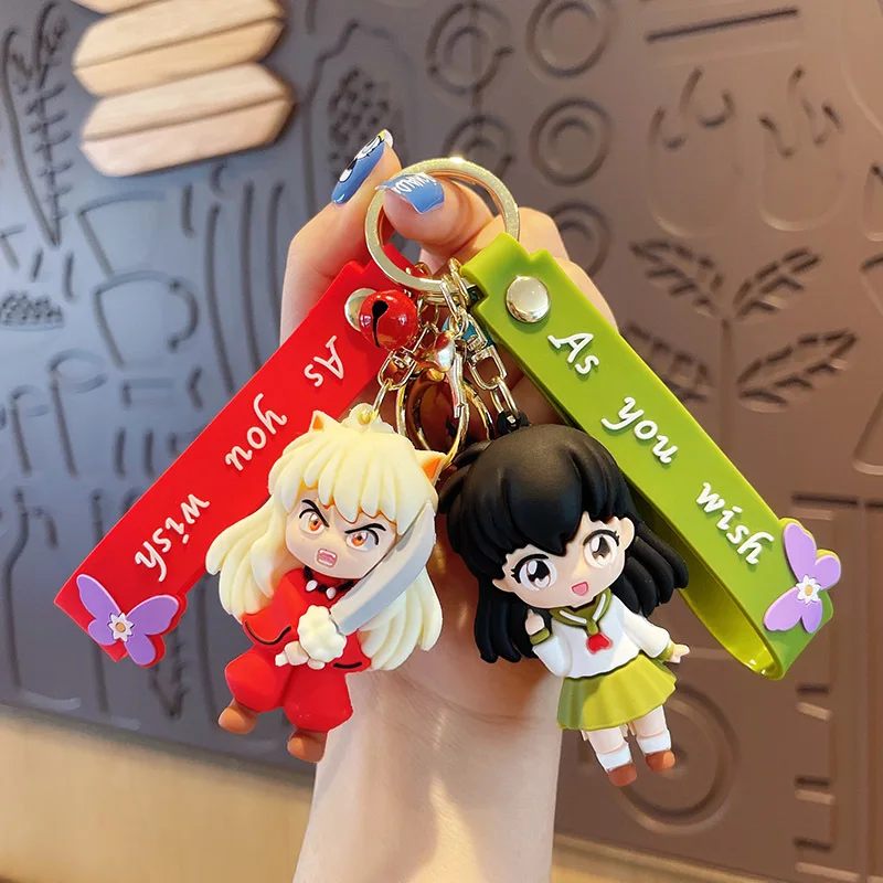 3D Anime Figure Inuyasha HigurashiKagome Keychain Cute Soft Rubber Charms Keyring Jewelry Bag Key Holder Accessories Gift