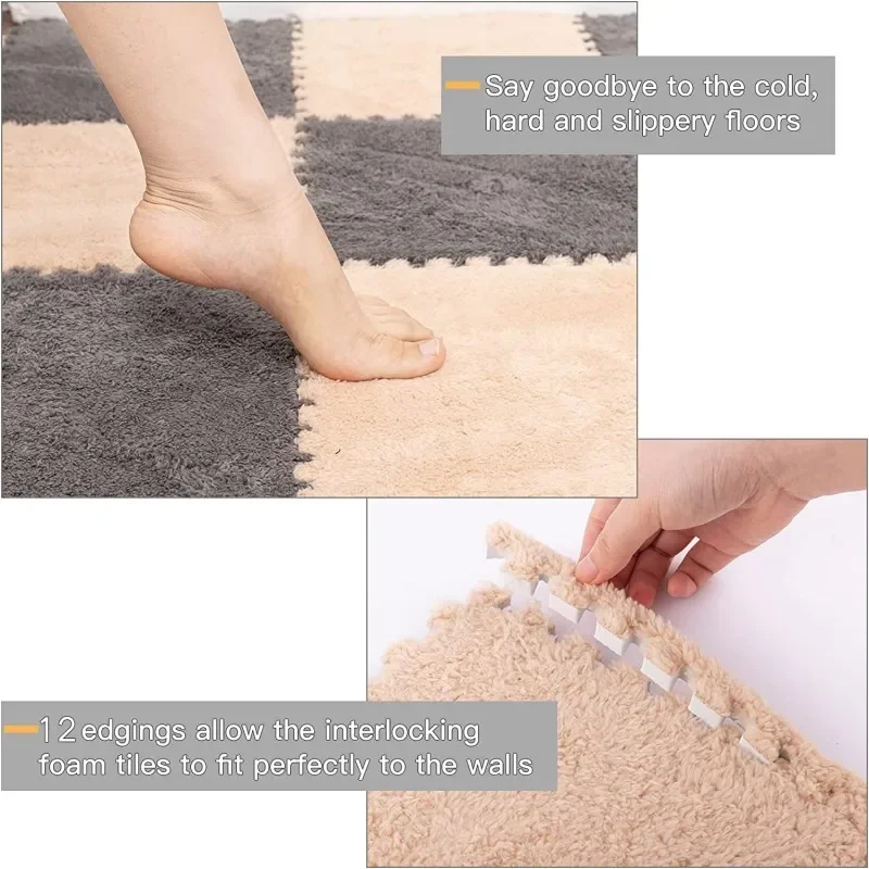 Children's Plush Puzzle Foam Floor Mat Fluffy Square Carpet Mat Furry Area Carpet Of Room Floor Game 10/20/30 Pieces