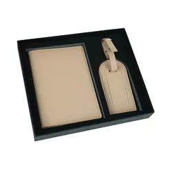 Personalized Passport Cover & Luggage Tag Set - Elegant Travel Accessories (Nude)