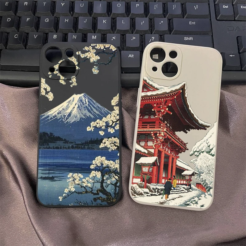 Japanese Mount Fuji Landscape Silicone Phone Case - Elegant and Protective Back Cover