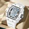ONOLA Tonneau Mens Watch Fashion White Male Clock Luminous Calendar Water Resistant Silicone Tape Watches for Men Reloj Hombre