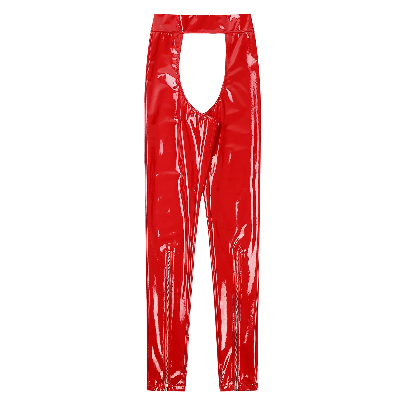 Women Lingerie Set Leggings Sexy Wet Look Patent Leather High Waist Cutout Crotchless Open Butt Skinny Pole Dance Trouser