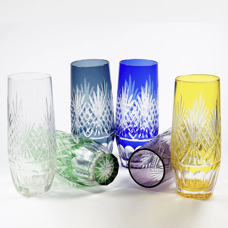 Juego de vasos de cerveza de gran capacidad, vaso de vidrio cortado a mano para del hogar, japonés Kiriko, 410ml|Grabado| -