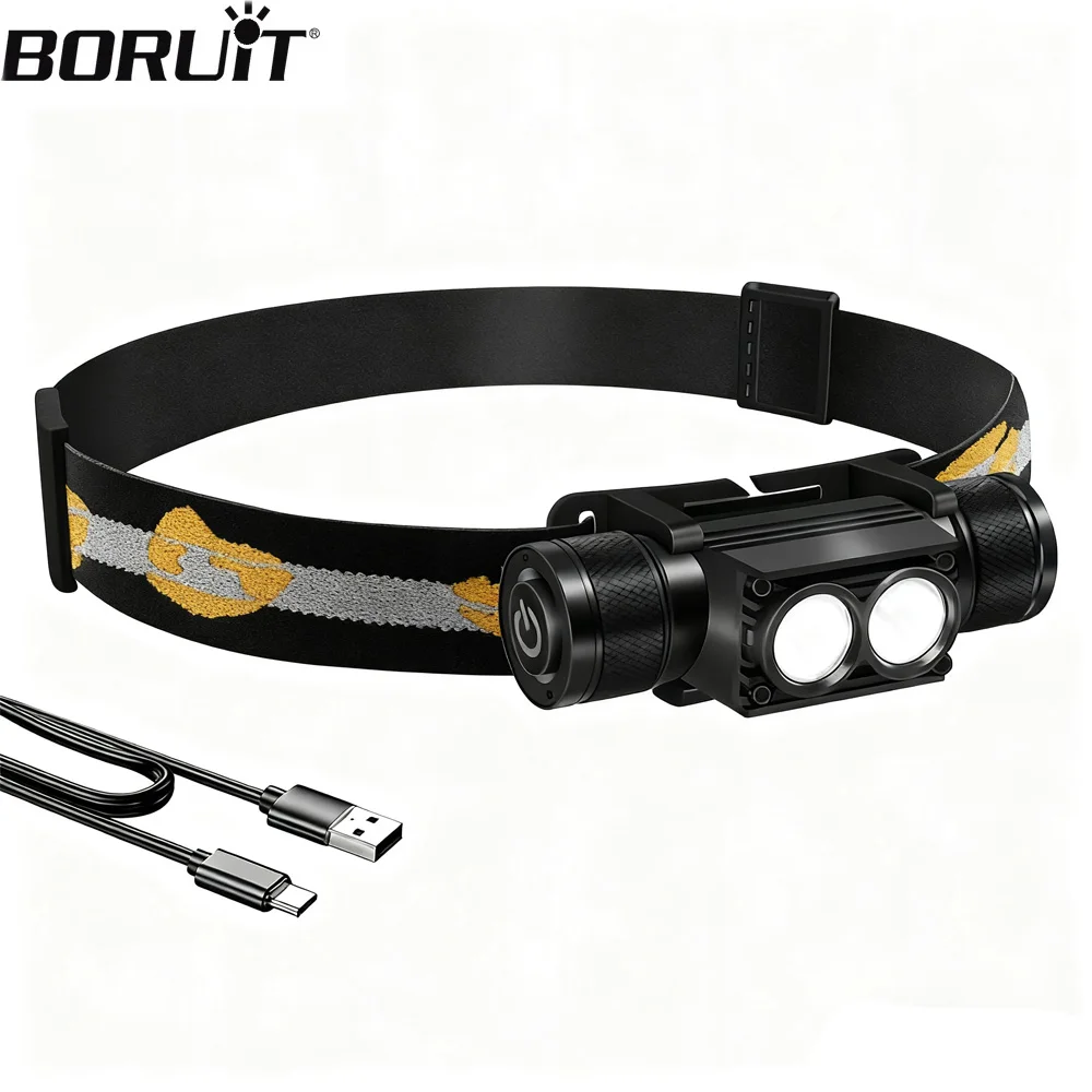 BORUiT 새로운 D25 LED 미니 전조등 3000LM Type-C 충전식 고전..