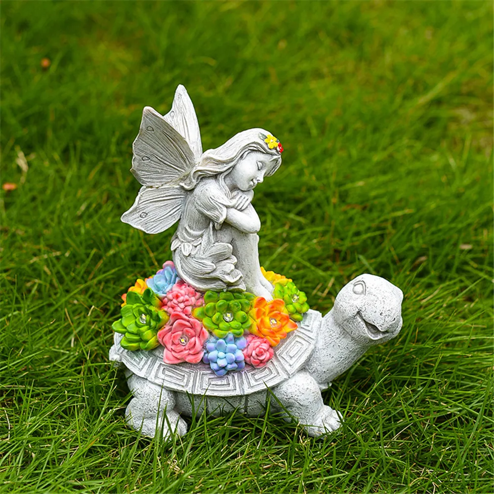 

Cute Solar Garden Statue Turtle and Angel Garden Sculptures Statues Outdoor Statues Patio Yard Lawn Decorations Garden Decor