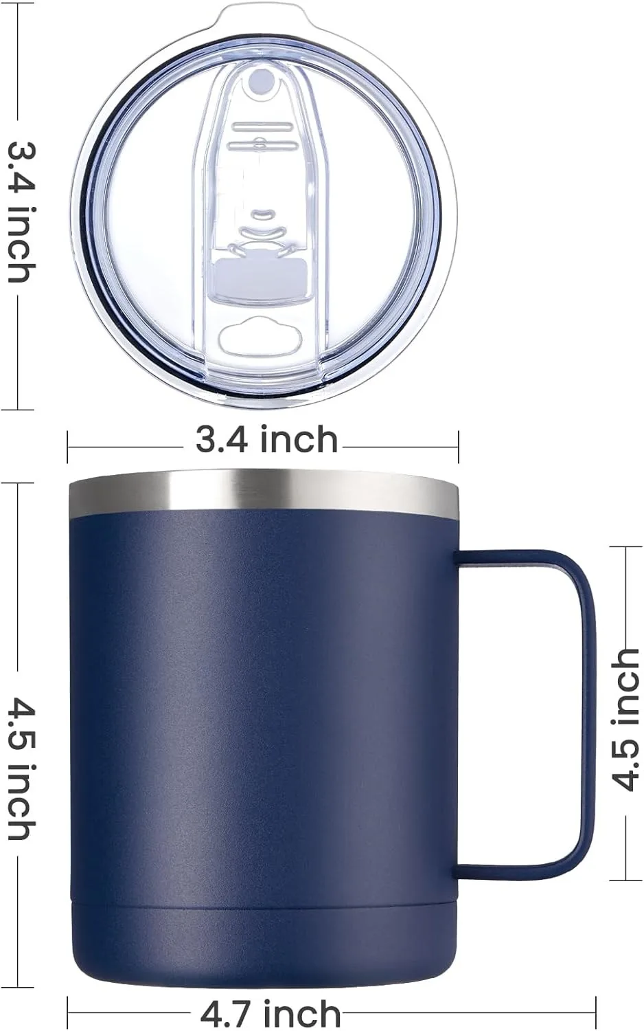 12oz Coffee Mug with Handle Sliding Lid Stainless Steel Travel Tumbler Cup Double Insulated Camping Cup for Hot & Cold Drink Tea