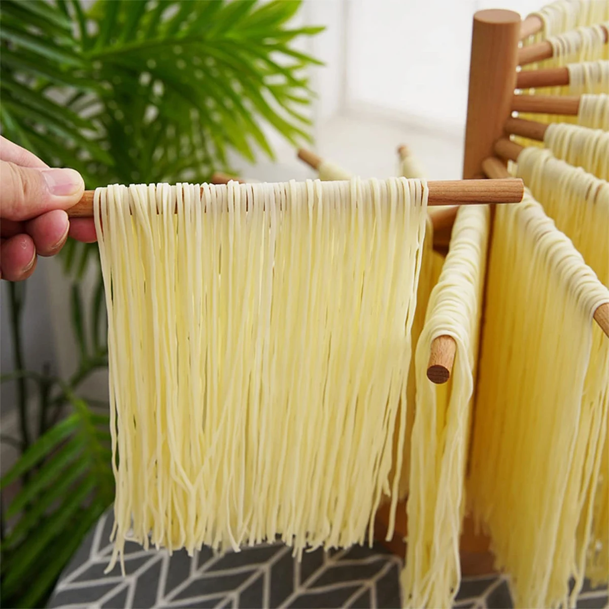 Pasta Drying Rack Wooden Spaghetti Stand Dryer 16 Suspension Rods Homemade Fresh Noodle Hanger for Home