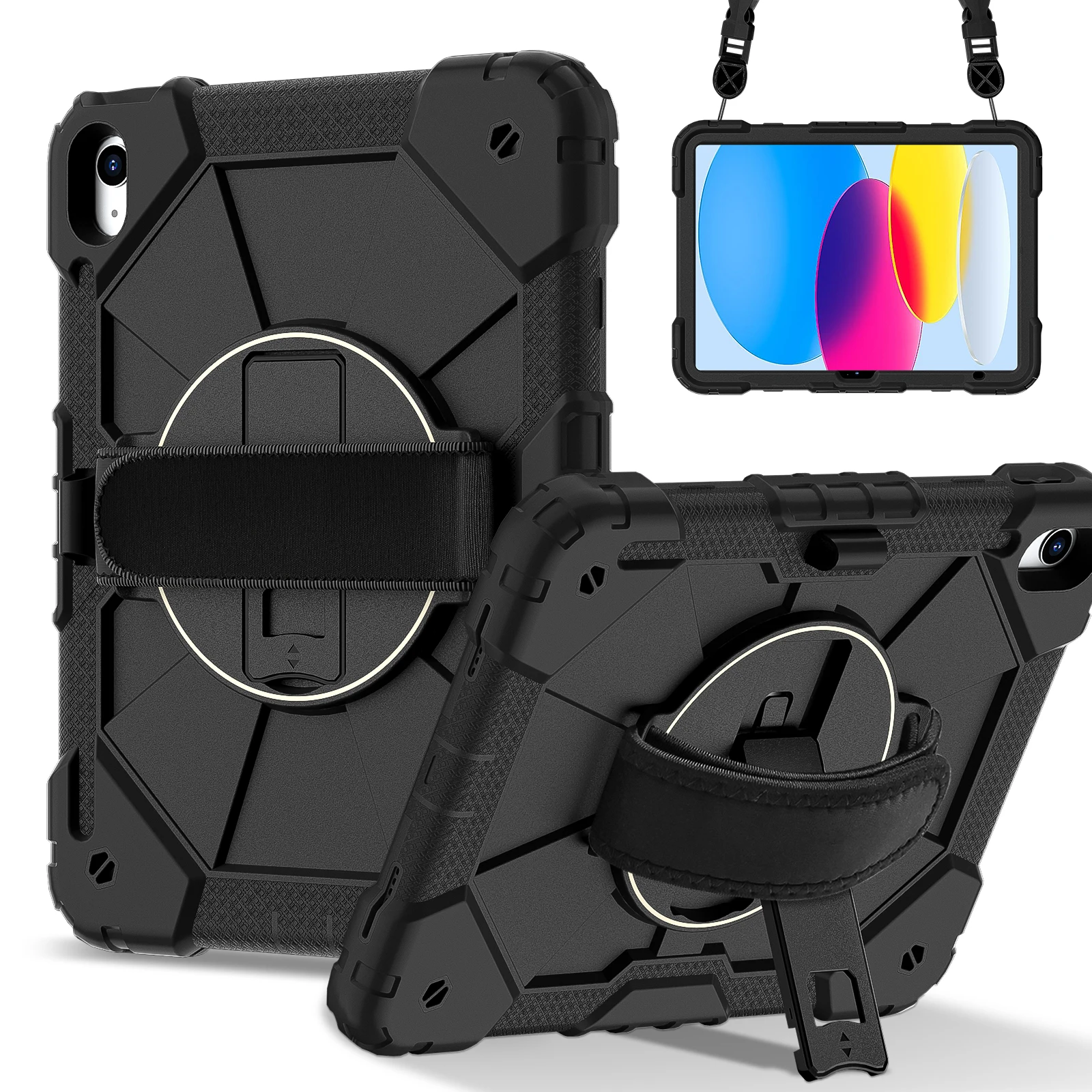 Kids Tablet Case with Hand Strap - 360° Rotatable Handle Stand, Shockproof Rugged Silicone Cover