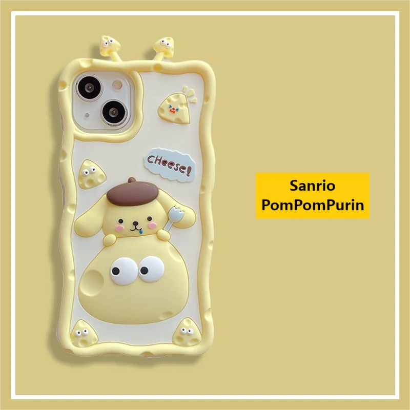 Sanrio Pompompurin Cute Art Case For Apple Iphone 15 Pro Max 14 13Pro 12 11 Carino Cartone 3D Yellow Cover Soft Silicone Shell
