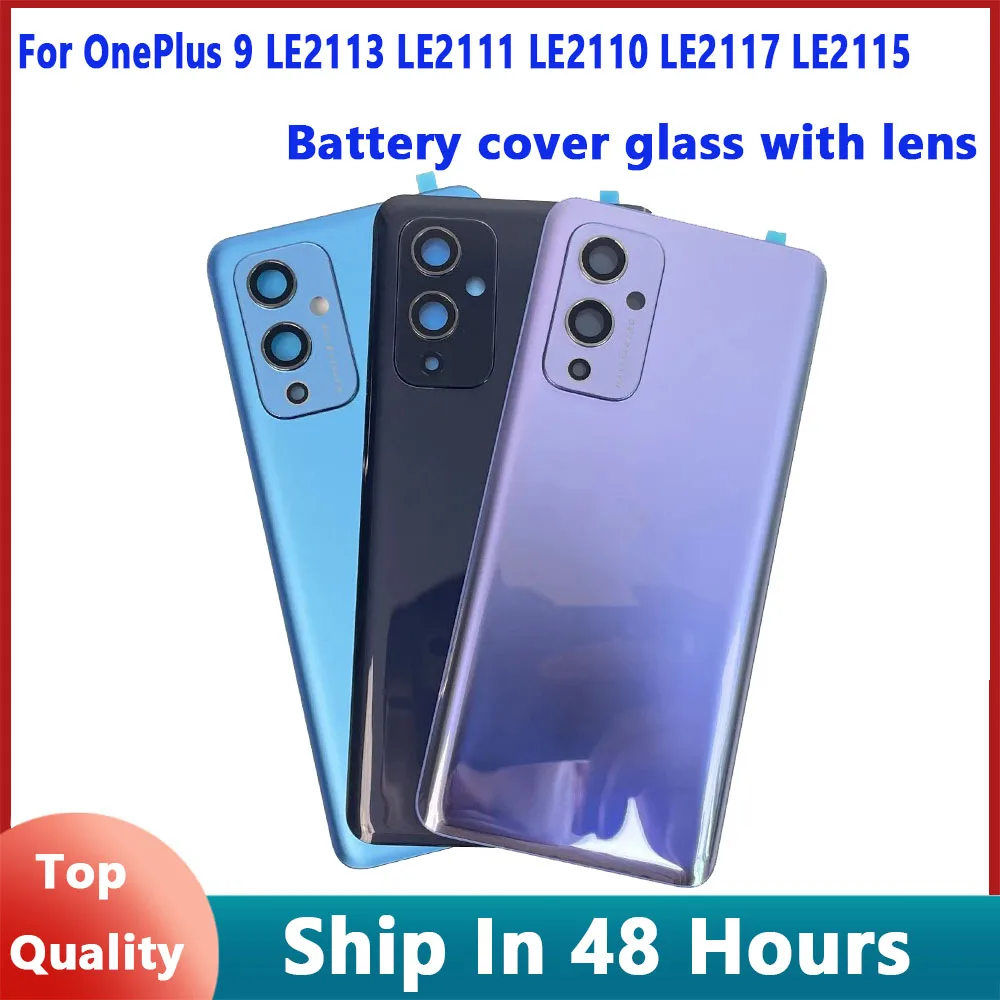 

Gorilla Glass 5 Rear Housing For Oneplus 9 Battery Back Cover Glass Repair Replace Phone Door Case + Camera Lens Logo