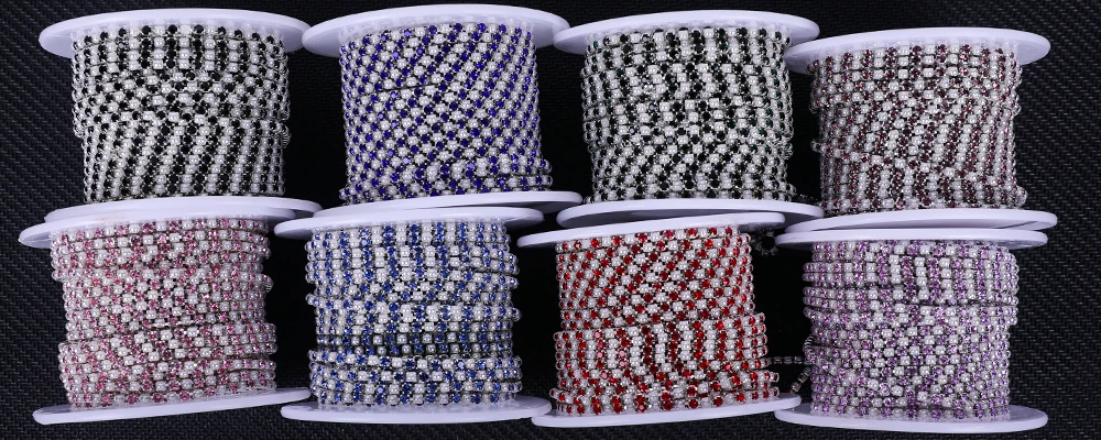 2mm Silber Perle Strass Tasse Kette Band Glas dichte bunte Strass Perle Kette Trim Bekleidung Tasse Kette für DIY Kleidungsstücke – Detail 1
