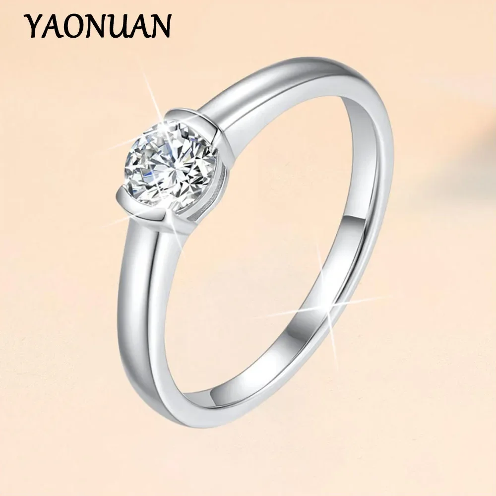 

YAONUAN 0.5Carat Moissanite Promise Ring 925 Sterling Silver Rings Luxury Jewelry Gifts For Women Bridal Jewelry Certificado GRA
