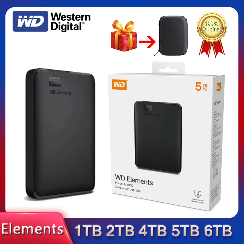 Disco Rigido Esterno Western Digital Elements Portable 5TB - 2,5 Pollici, USB 3.0, Nero, Plug And Play Per PC E Mac - 5