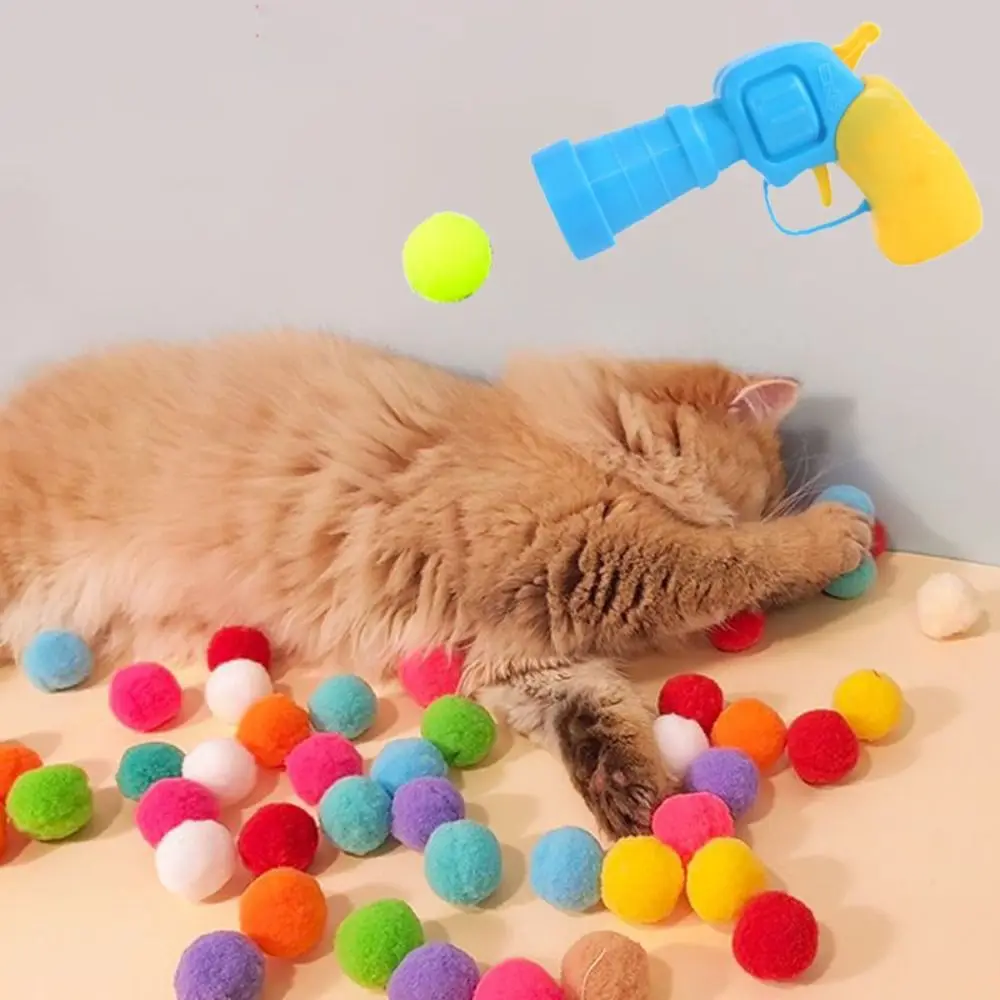 50/100PCS Balls Plush Ball Shooting Gun 3cm Soft Pet Hairball Launch Toys Noiseless Foam Ball Shooting Gun Indoor Peppy Pet