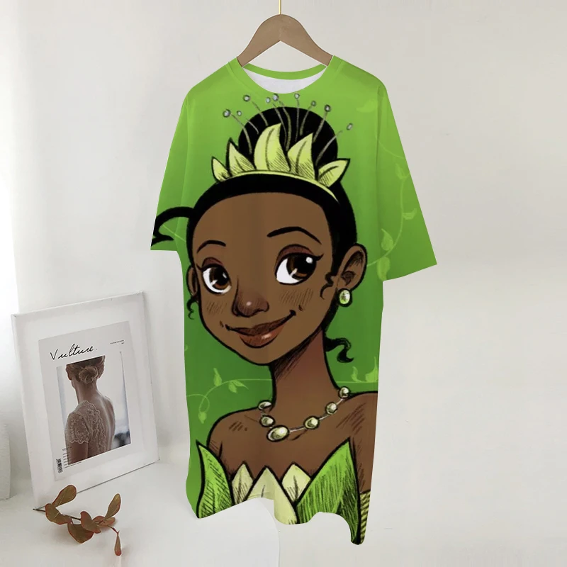 

Disney Princess Casual Loose Snow White T Shirt Dress Women O Neck Oversize Mini Dresses Batwing Short Sleeve Basic Robe Vestido