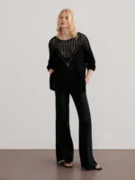 Ethereal MD 2024  autumn new style of Loose version hollow-out design sense solid color long-sleeved sweater 1