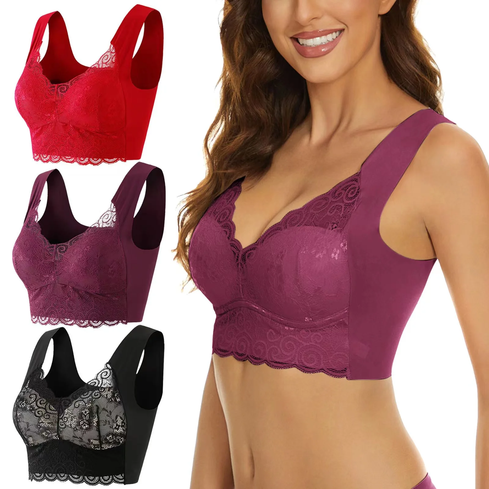 Bra Female Beauty Back Gathers Breasts Sexy Lace Underwear Wrap Chest Sports Shockproof Vest