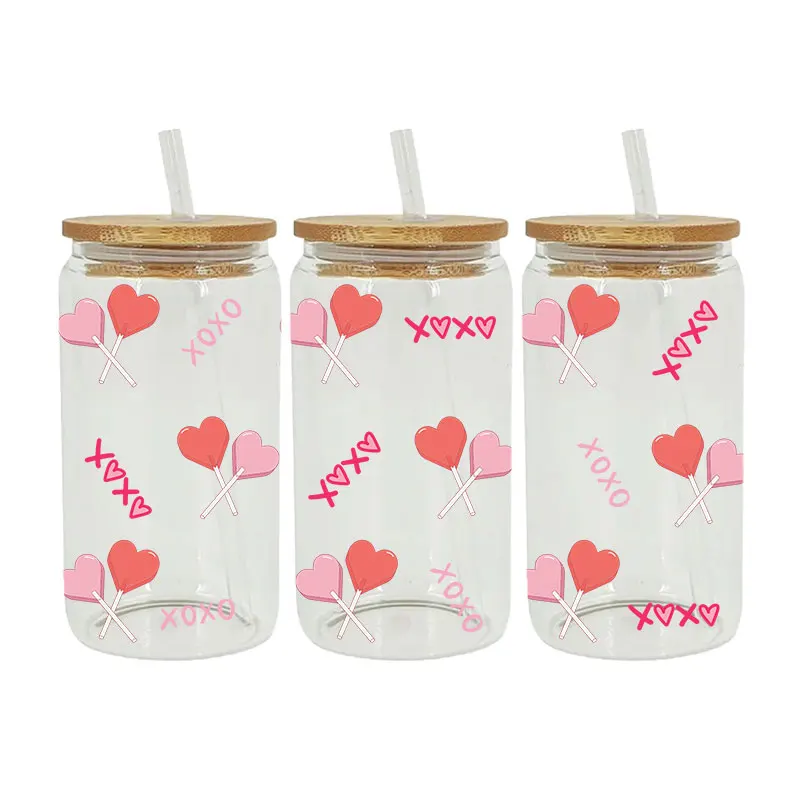 UV DTF Transfer Valentine's Day Heart Printed Sticker For 16oz Libbey Glasses Wraps Bottles Cup