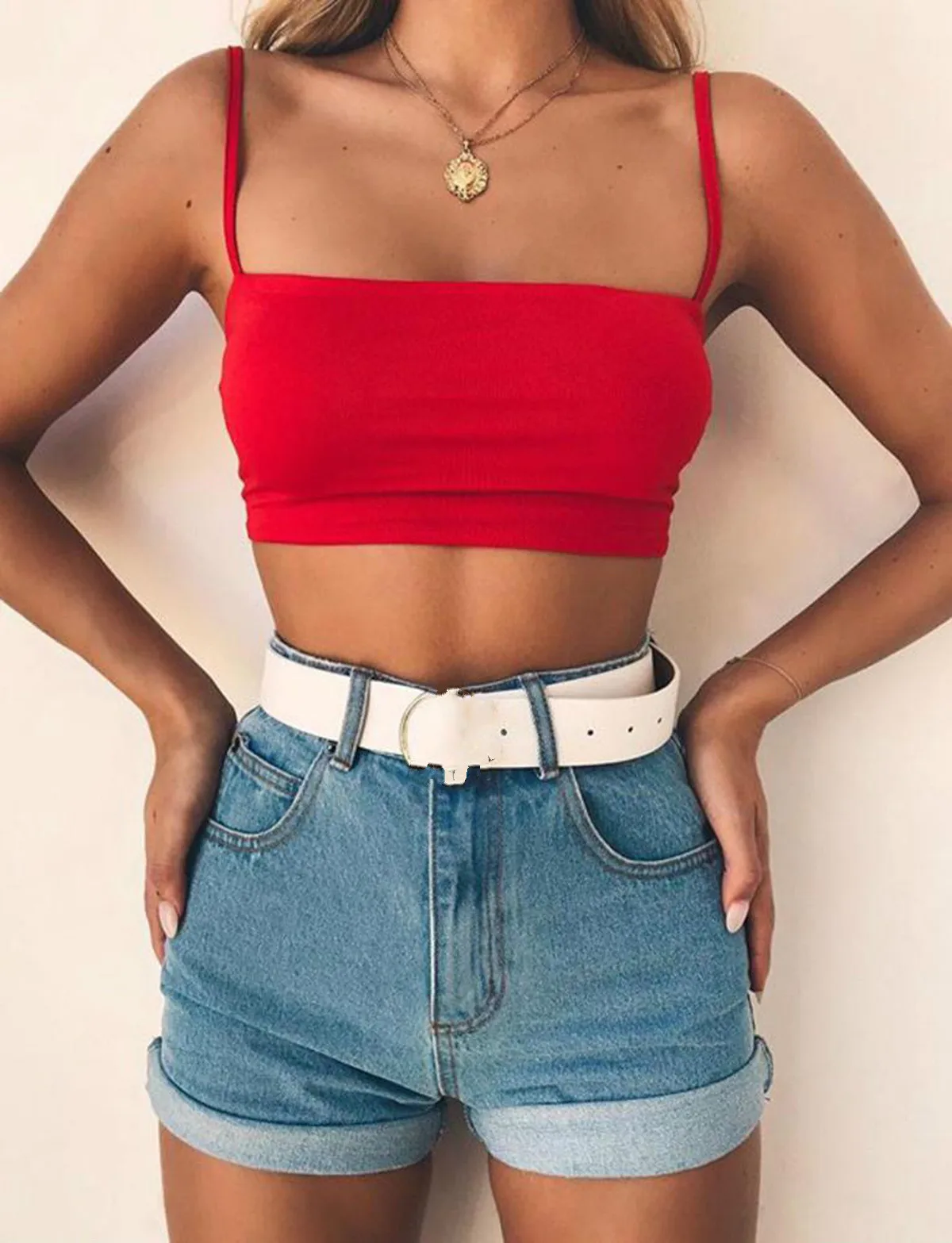 Cotton Spaghetti Straps Slash Neck Sexy Crop Tops Women Fashion Camis 2019 Summer target camisole Tanks & Camis