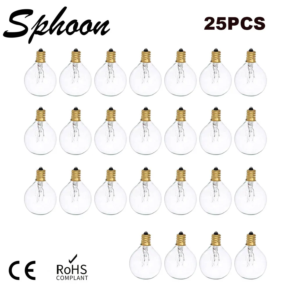 25PCS G40 Globe Tungsten Incandescent Bulb Lamp E12 Base Socket Holder AC110V 220V IP45 Warm White String Light Lamp