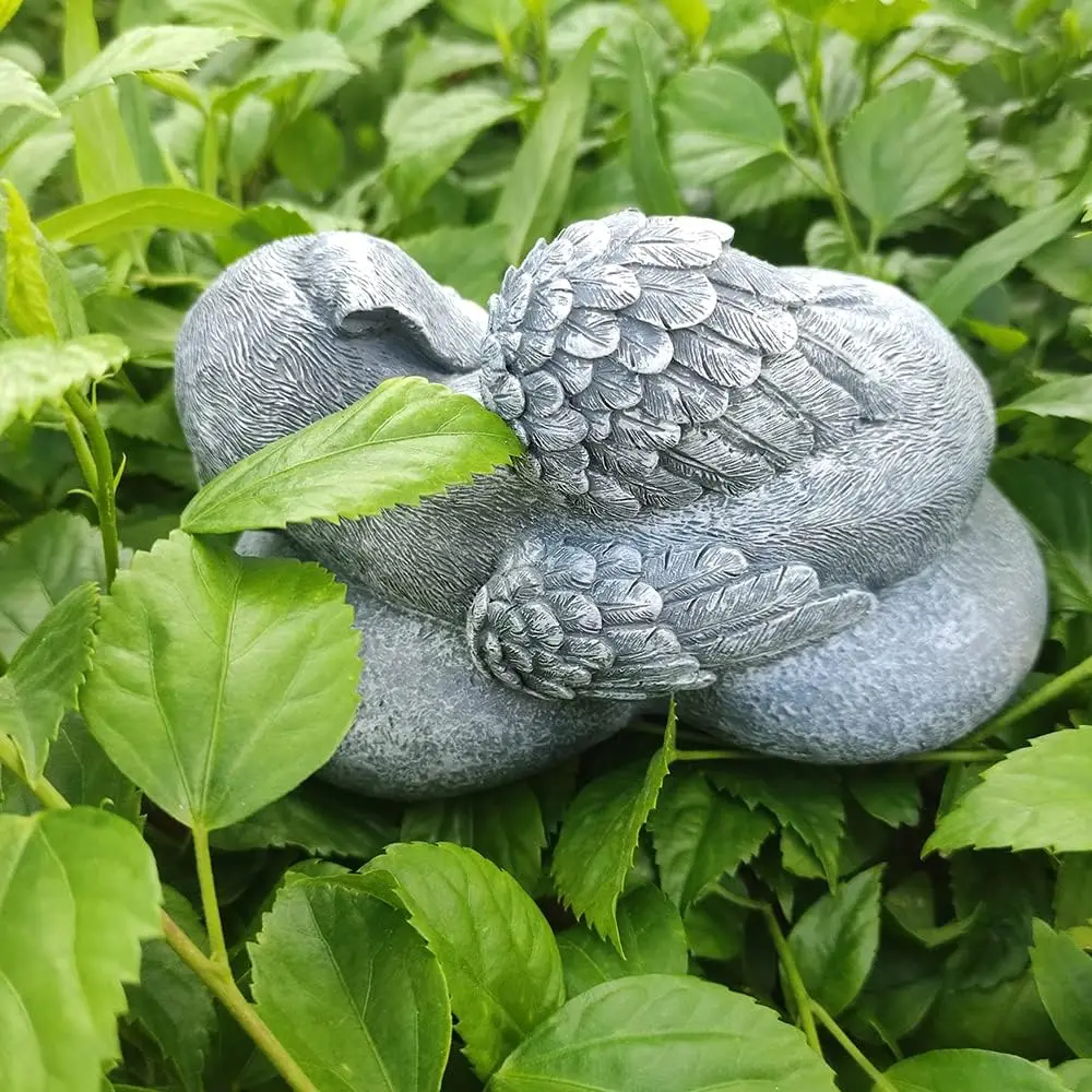 Dog statue memorial stones grave markers sleeping puppy heart-shaped stone gift for loss of dog