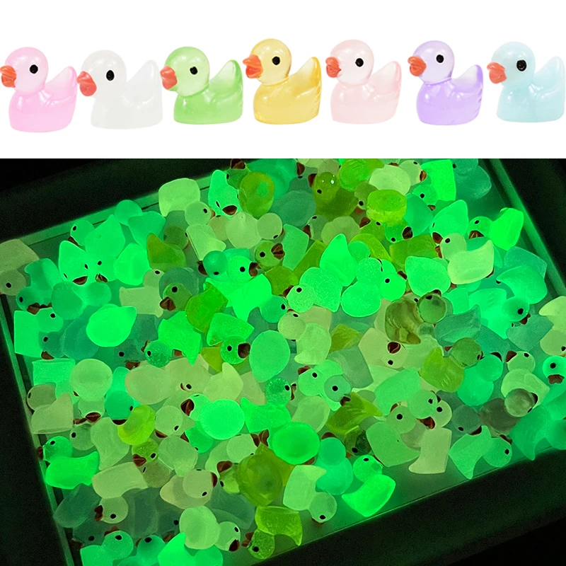 Fluorescence Duck Toy 100Pcs 1.8CM Mini Fluorescence Rainbow Duck Toy Cute Yellow Ducks Glow In The Dark DIY Handicraft Micro Landscape Decoration Toy