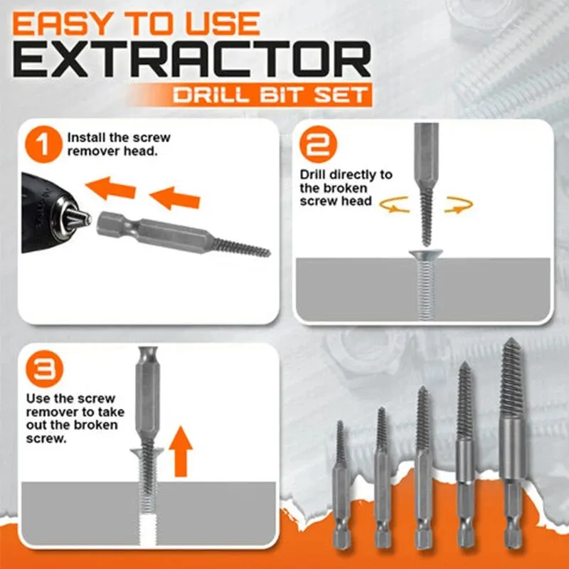 Hexagonal Handle Broken Head Screw Extractor Power Tool Accessory Hexagonal Broken Thread Extractor Thread Set 5PC