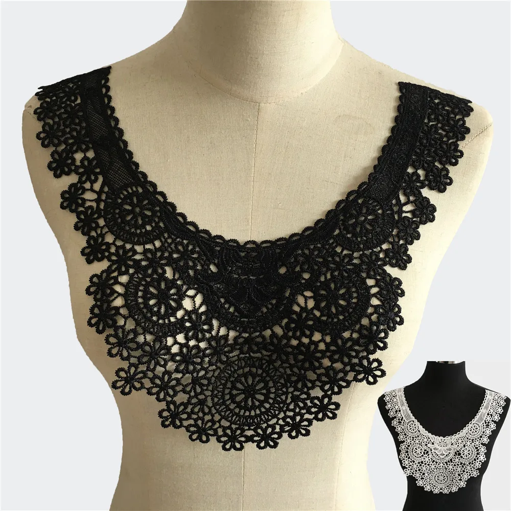 

Black/White Embroidered Fabric Neckline Collar for Women DIY Fake Collar Sewing Applique DIY Neckline Wedding False Collar