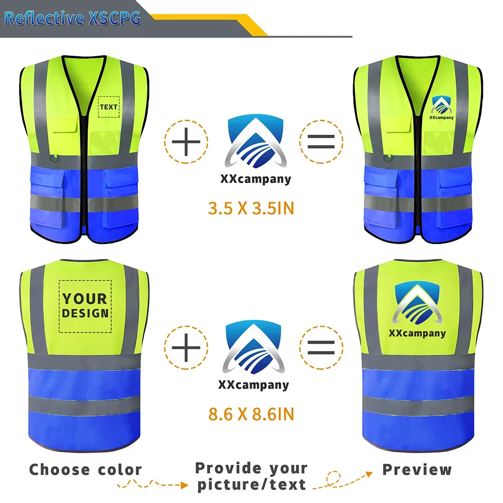 Size S-5XL Safety Vest with Pockets Zipper High Visibility Construction Security Working Clothes Workwear