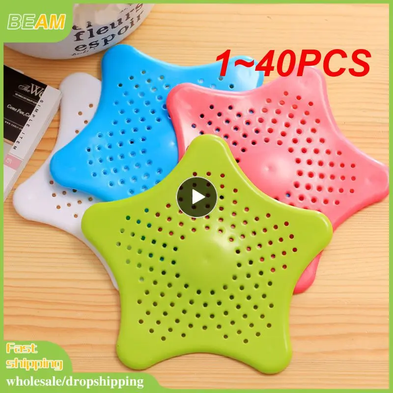 

1~40PCS Color Five-pointed Star PVC Sink Filter Bathroom Kitchen Sewer Filter Bath Shower Cover Drain Strainer Hair Stopper