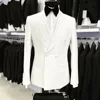 2023 New Fashion Men White Shawl Lapel Suits Business Casual Formal Costume Homme Double Breasted Slim Fit 2Pcs Set Jacket Pants 1