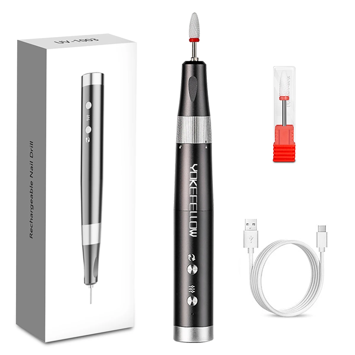 Yokeande-ポータブル電動ネイルドリルマシン、充電式、40000rpm