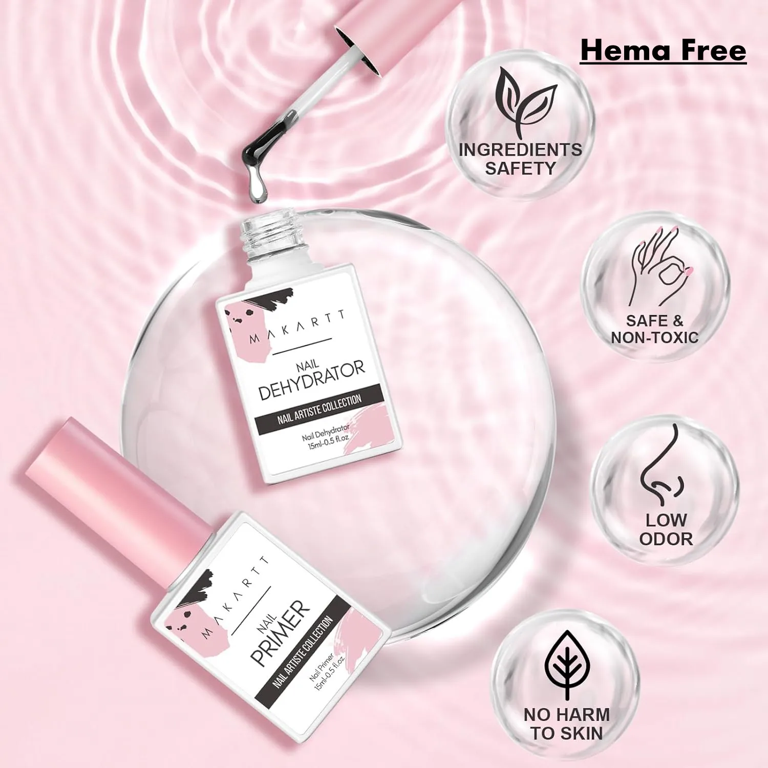 Nail Primer Nail Dehydrator Nail Polish 2Pcs Acid Free Natural Nail Prep Dehydrate & Bond Primer 15ml Gel Nail Polish Dehydrator and Primer Supplies