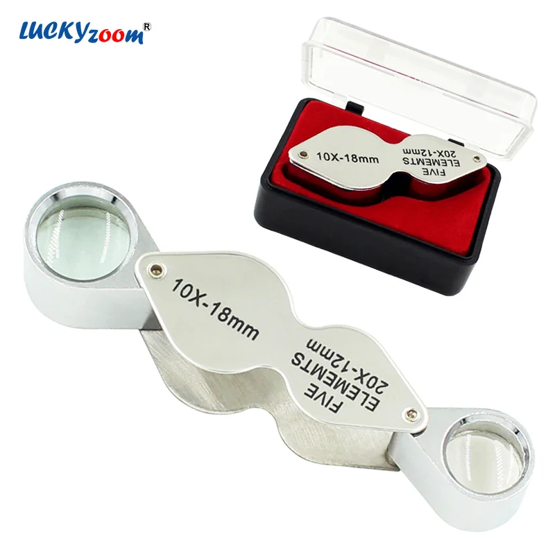 Handheld Foldable Pocket Magnifier 10X 20X Magnifying Glass Lens Twin