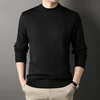 Mens Round Neck Sweater Fleeced Knitwear Solid Color Velvet Jumpers Slim Fit Elegant Luxury Brand Brown Knitted Sweaters 3