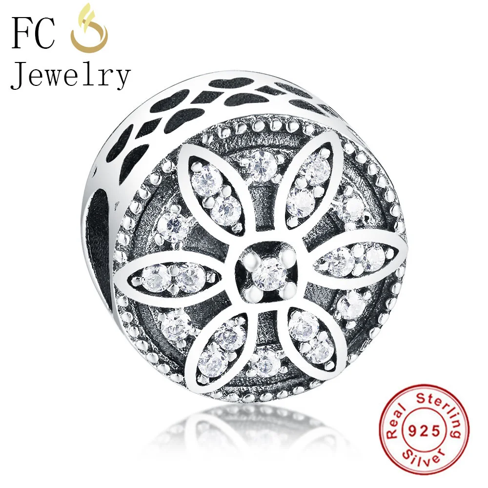 

FC Jewelry Fit Original Brand Charms Bracelets Necklace 925 Sterling Silver Flower Clear CZ Crystal Beads For Making Berloque