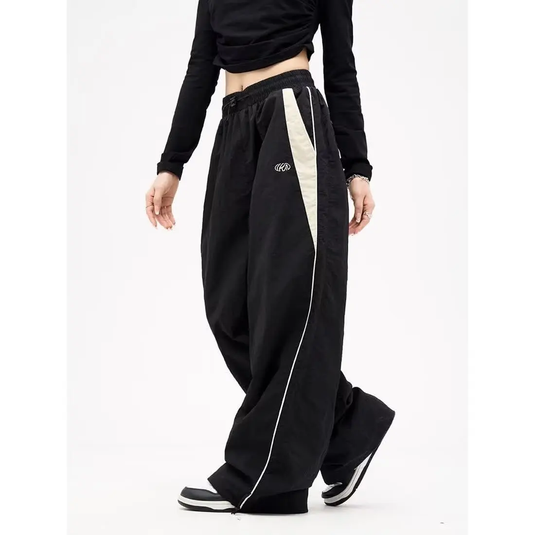 MODX Harajuku retro street casual leggings hip-hop elastic waist sports pants high waist loose straight leg pants in stock
