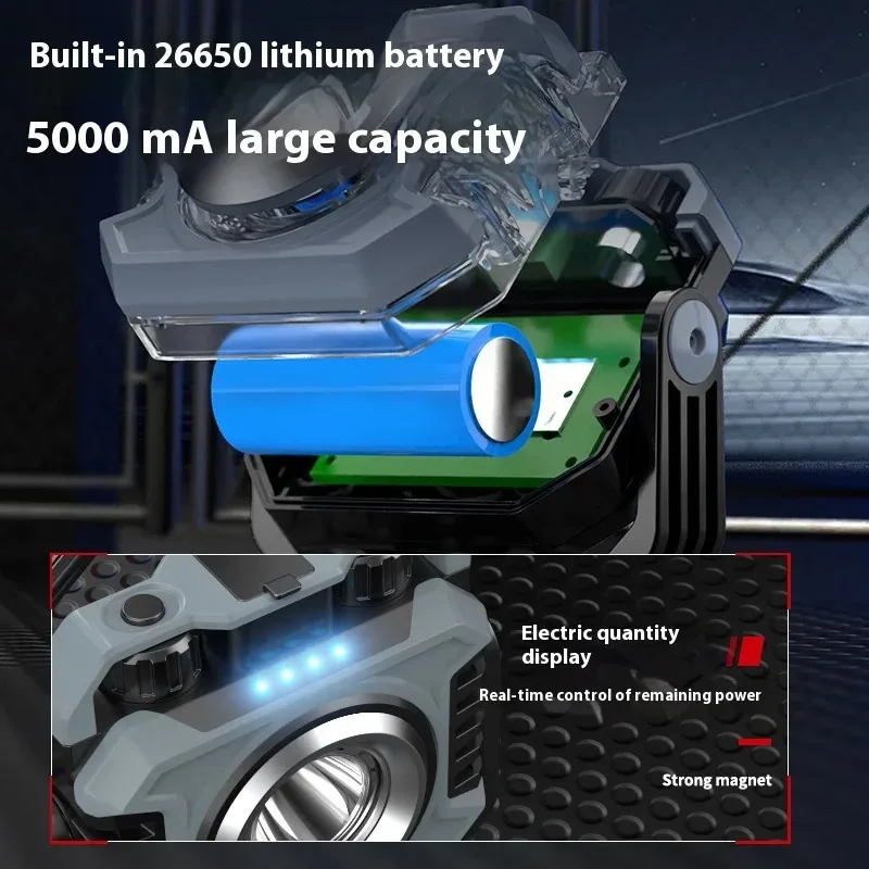 Mini Magnetic COB Work Light 5000mAh Rechargeable Portable Flashlight Built-in 26650 Battery Camping Torch Floodlight Multi