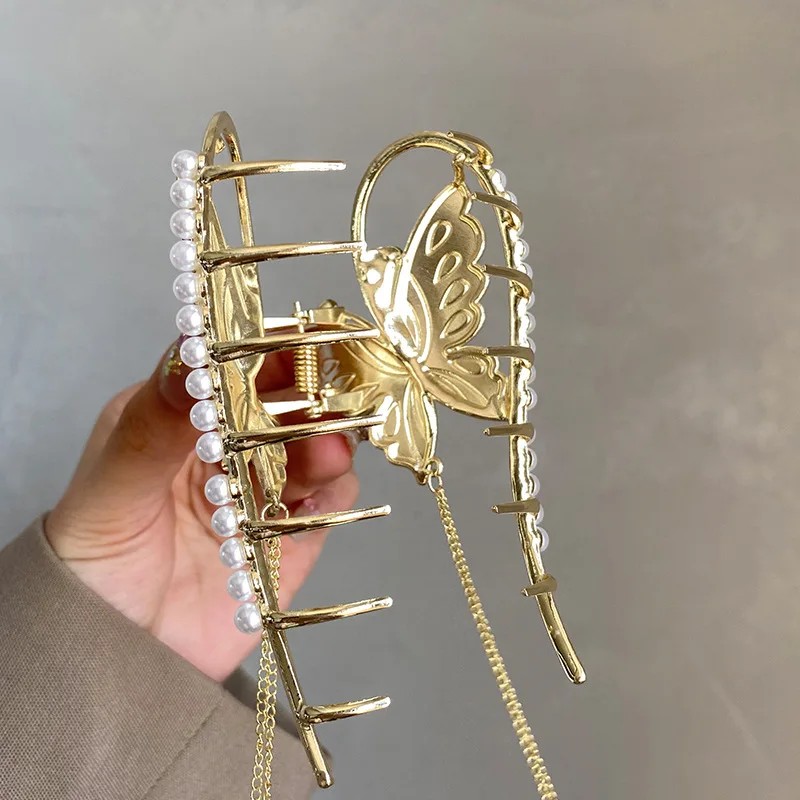 Luxus glänzende Strass Perle Haars pangen trend ige Schmetterling Quaste Haar Kralle Haar griff Haars pangen für Frauen Haarschmuck Schmuck – Detail 25