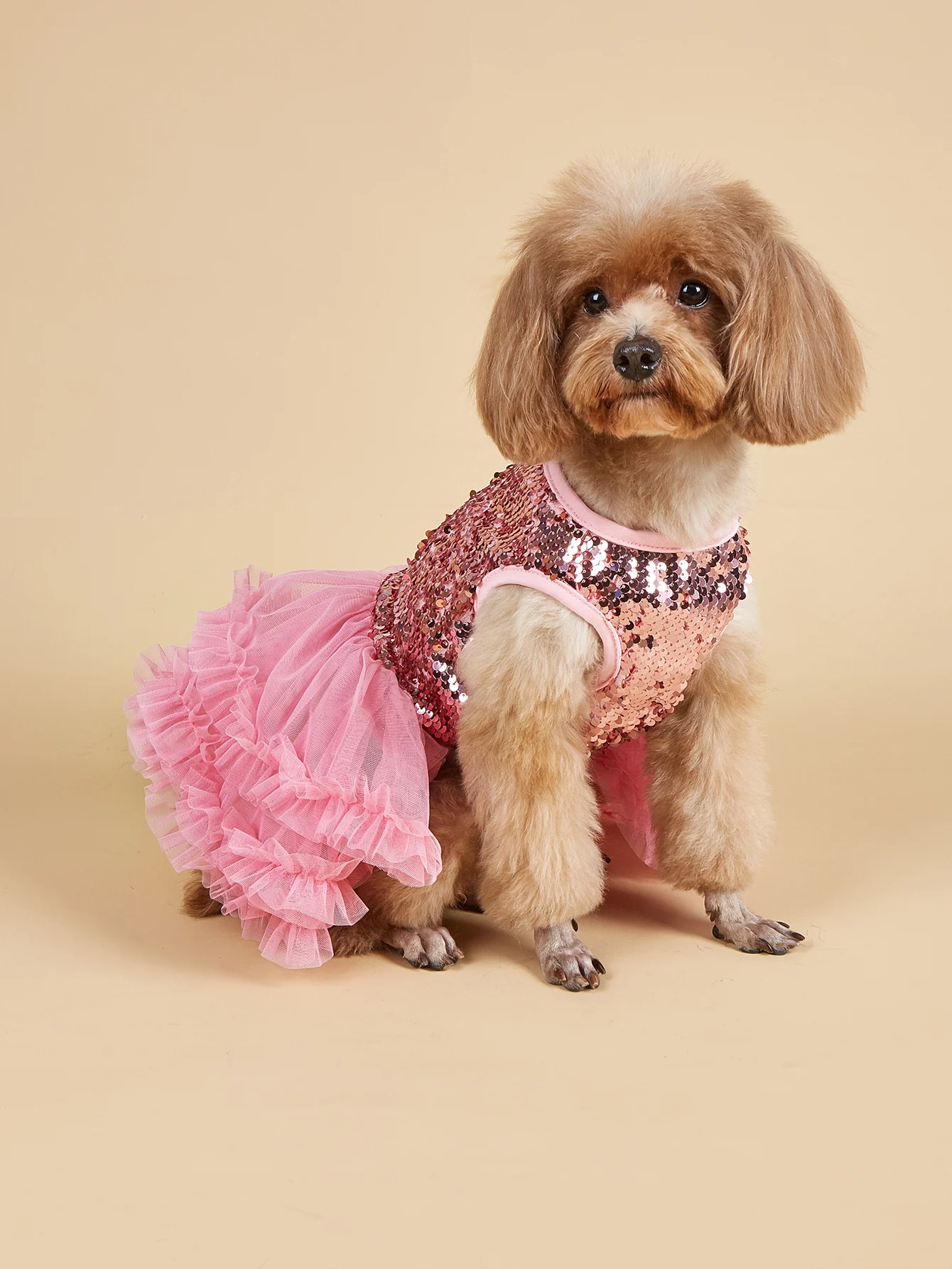 Sleeveless Dog Dress with Tulle and Sequins Image 11